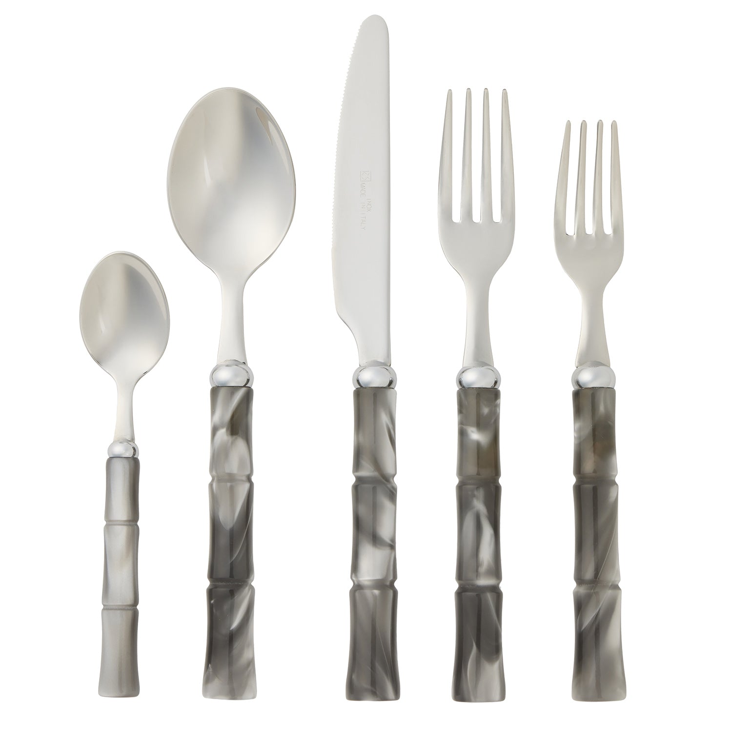 Lulu Polished Silver/Clear Gray Flatware Set/5 - Thumbnail 2