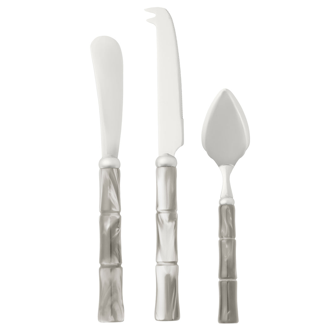 Lulu Polished Silver/Clear Gray 3-Piece Cheese Knife Set