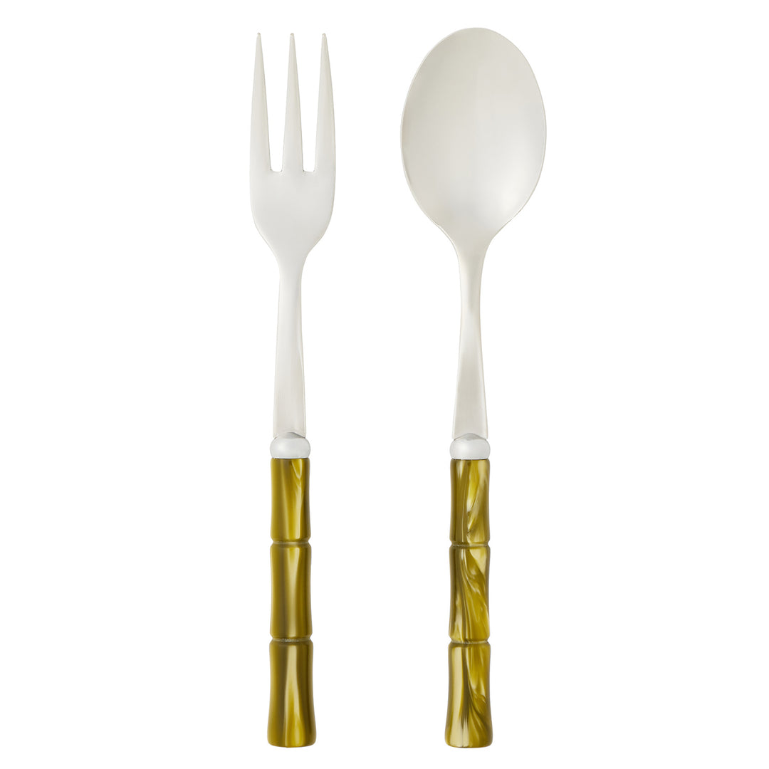 Lulu Polished Silver/Olive Green Serving Set/2