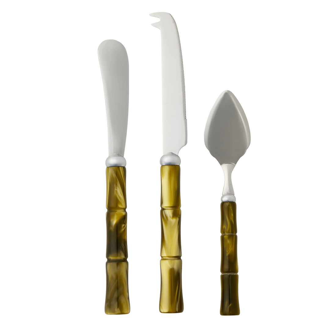 Lulu Polished Silver/Olive Green 3-Piece Cheese Knife Set