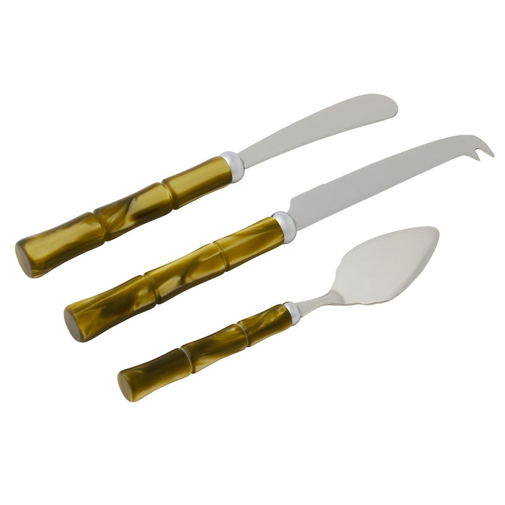 Lulu Polished Silver/Olive Green 3-Piece Cheese Knife Set