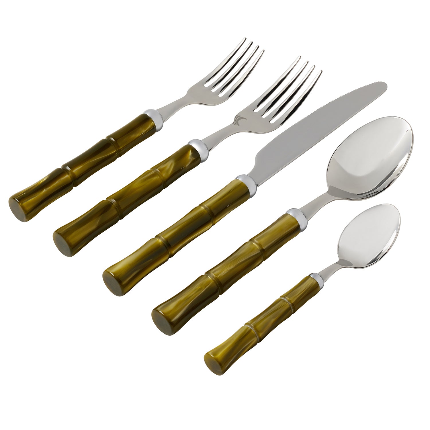 Lulu Polished Silver/Olive Green Flatware Set/5