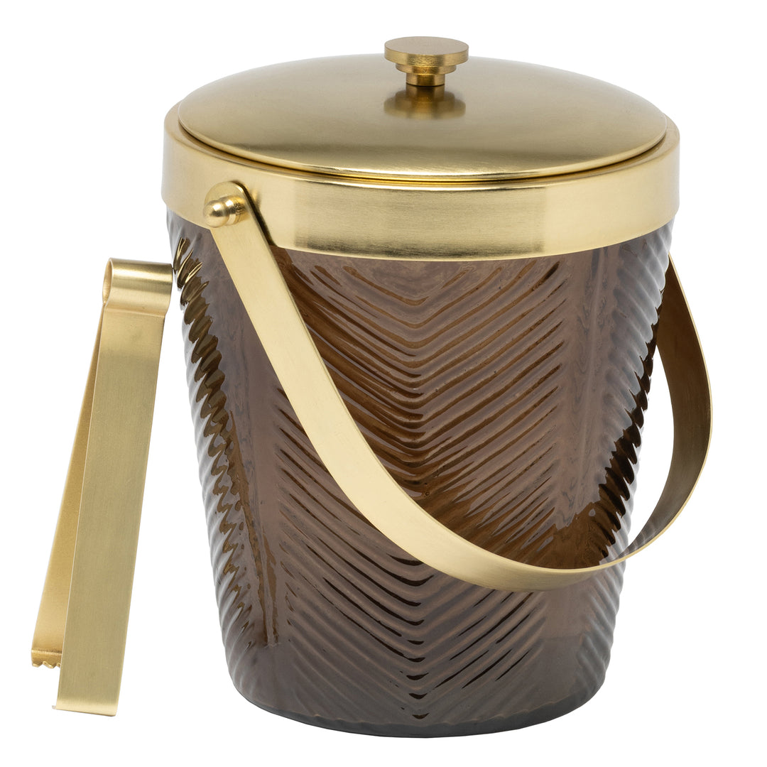 Mancini Smoke/Gold Ice Bucket W/ Tongs