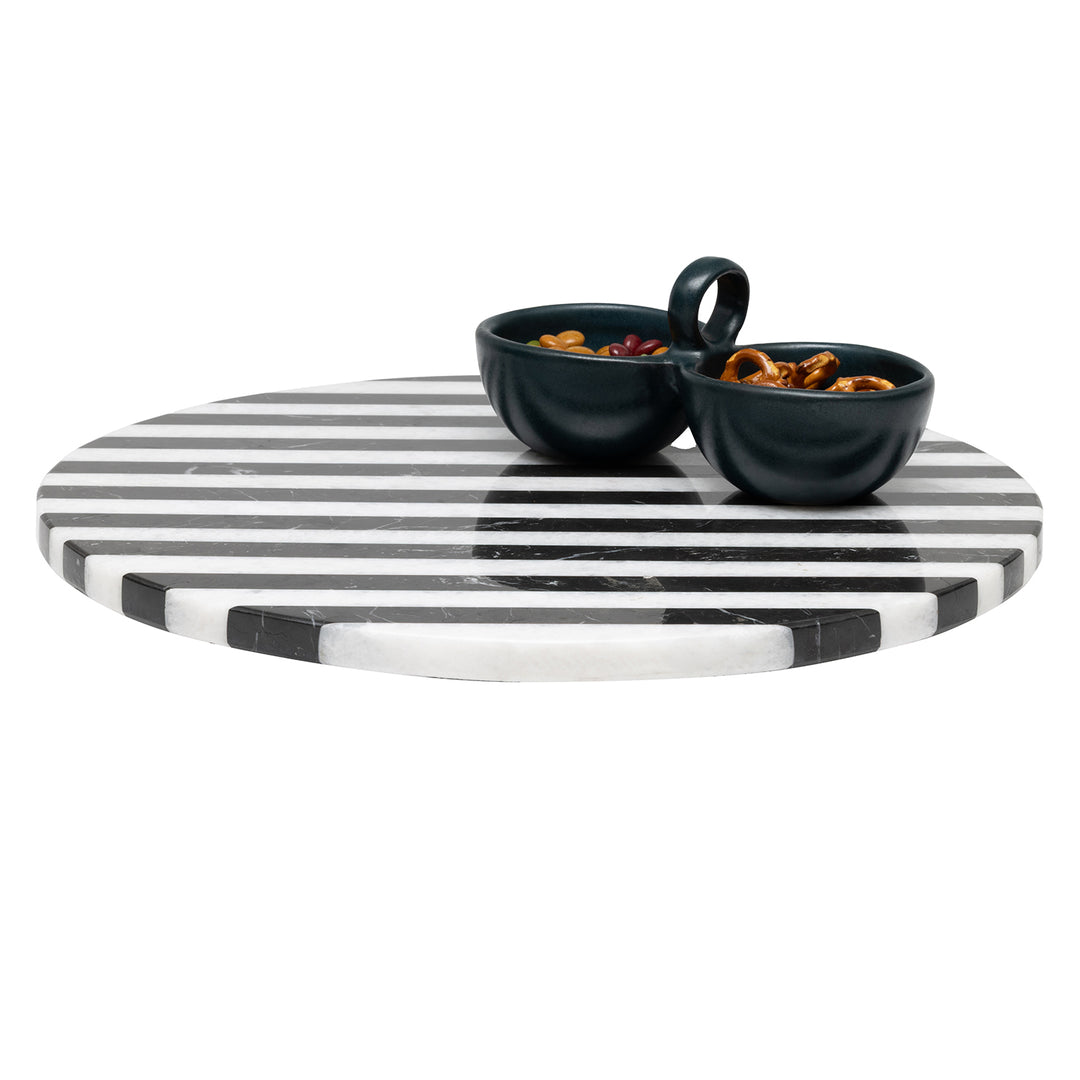 Marceau Black/White Striped Small Lazy Susan 16"