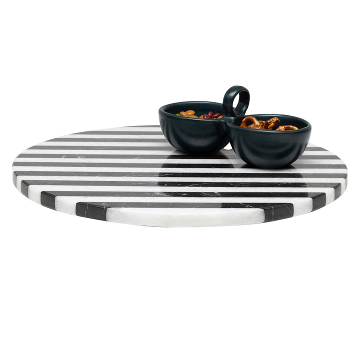 Marceau Black/White Striped Small Lazy Susan 16"