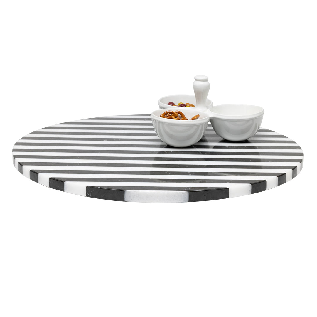 Marceau Black/White Striped Large Lazy Susan 20"