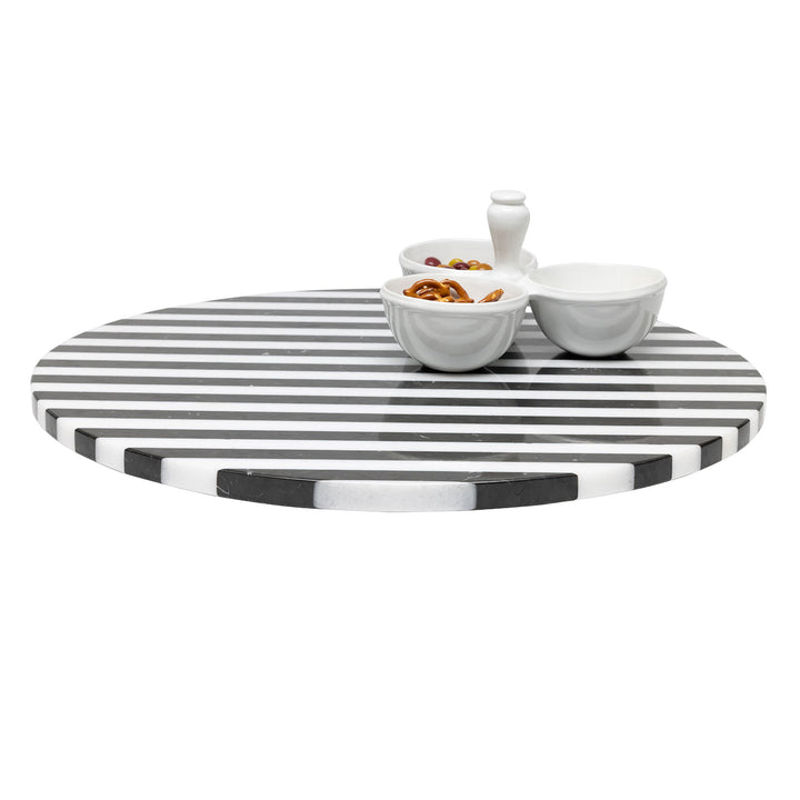 Marceau Black/White Striped Large Lazy Susan 20"