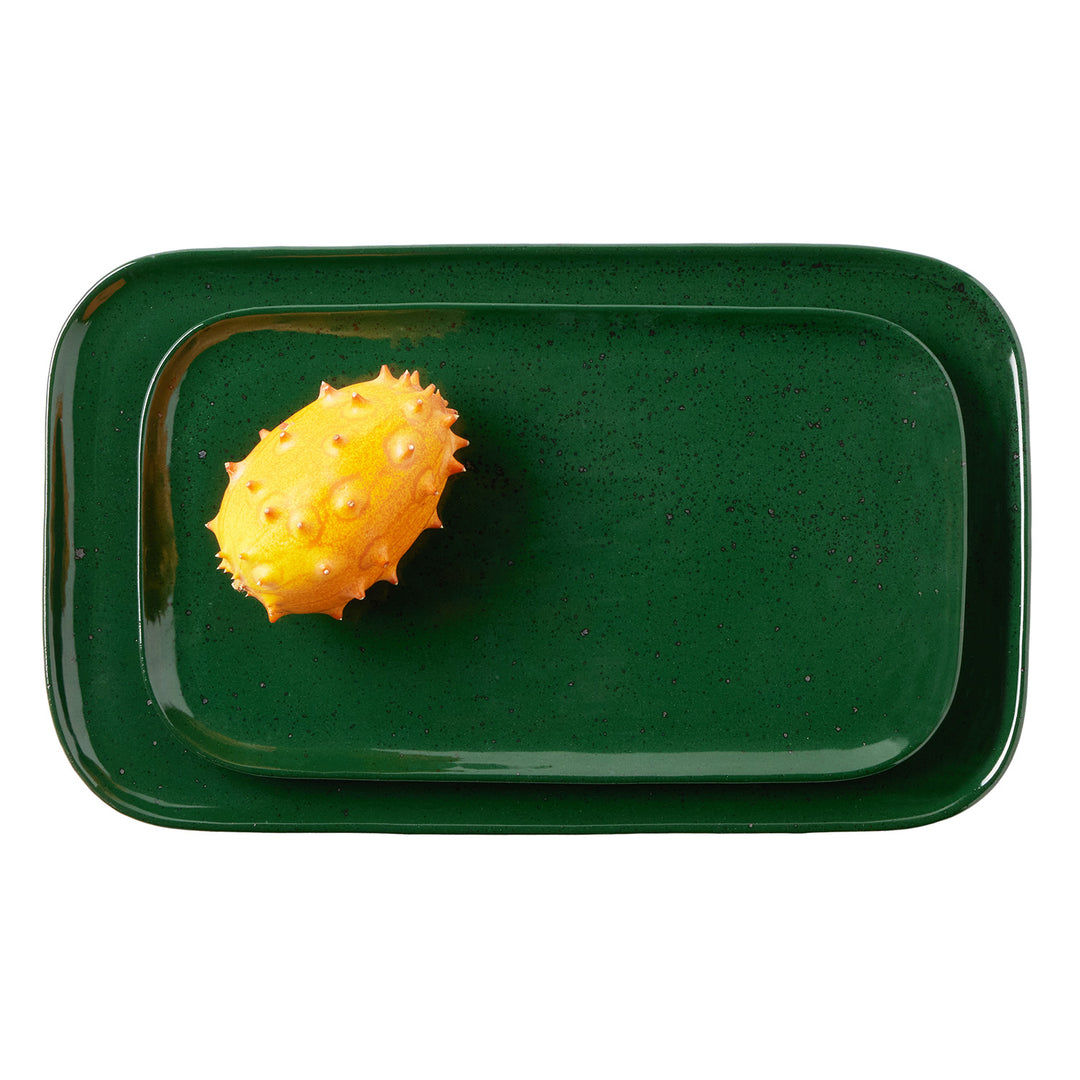 Marcus Dark Green Salt Glaze Rectangular Serving Platter Set/2