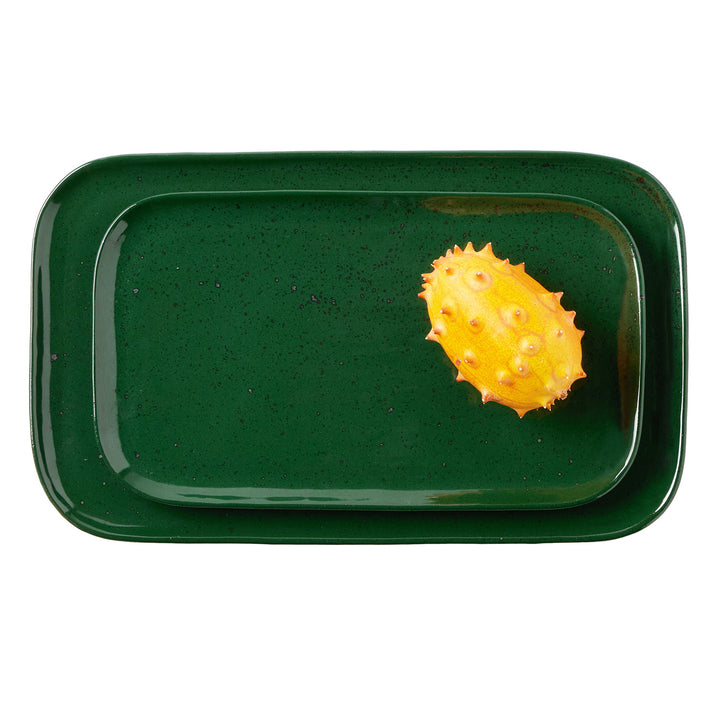 Marcus Dark Green Salt Glaze Rectangular Serving Platter Set/2