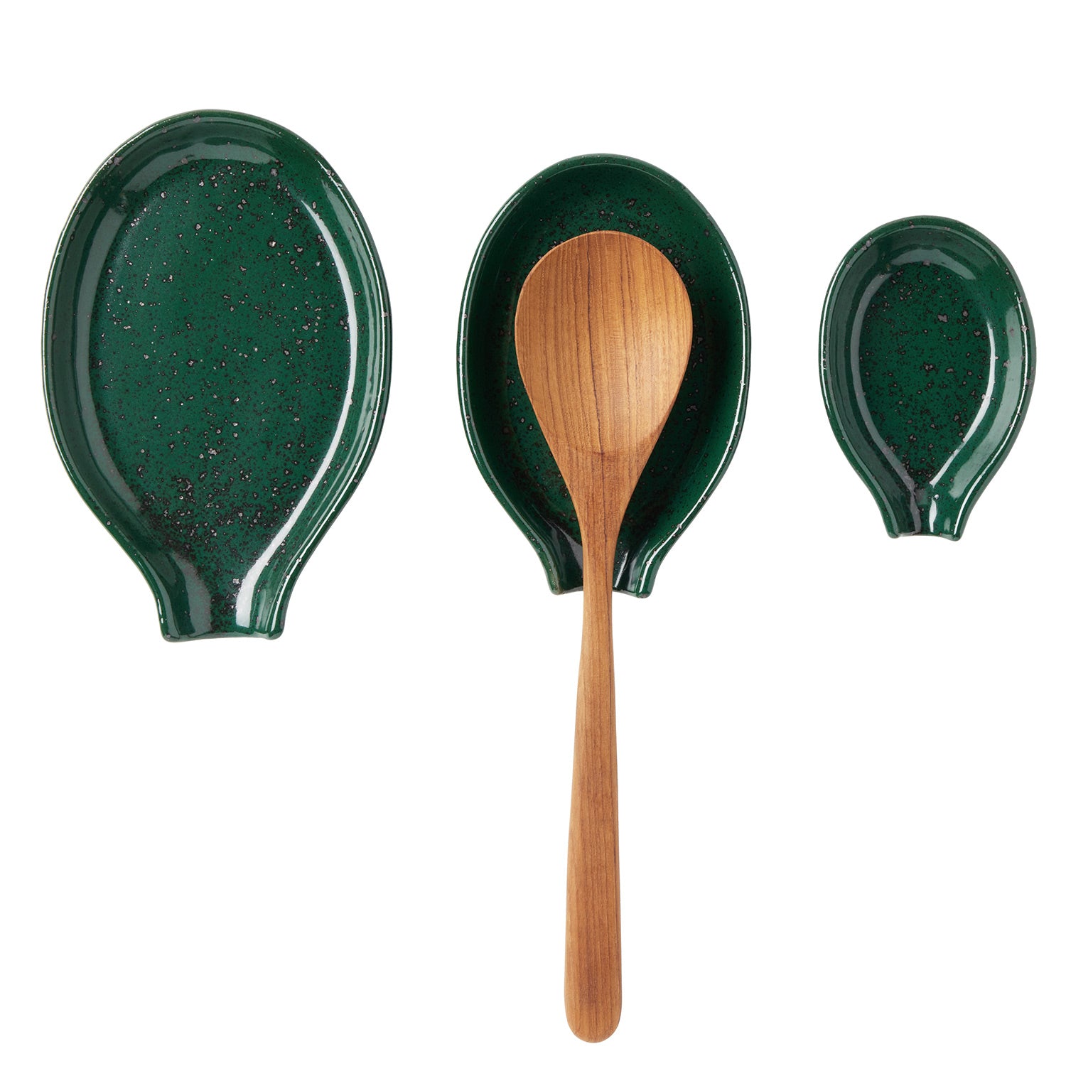 Marcus Dark Green Salt Glaze Spoon Rest Set/3 - Thumbnail 3