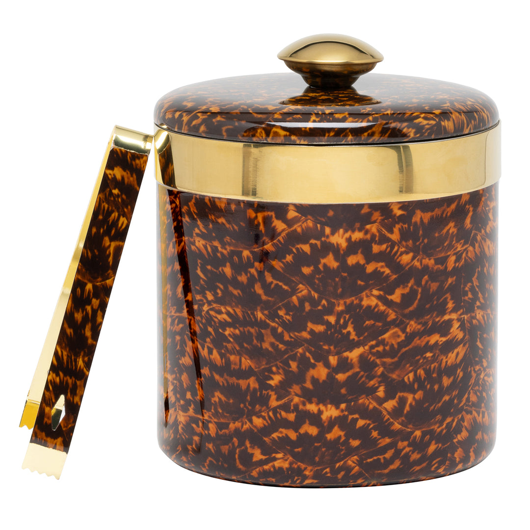 Maximilian Faux Tortoise/Gold Ice Bucket W/ Tongs