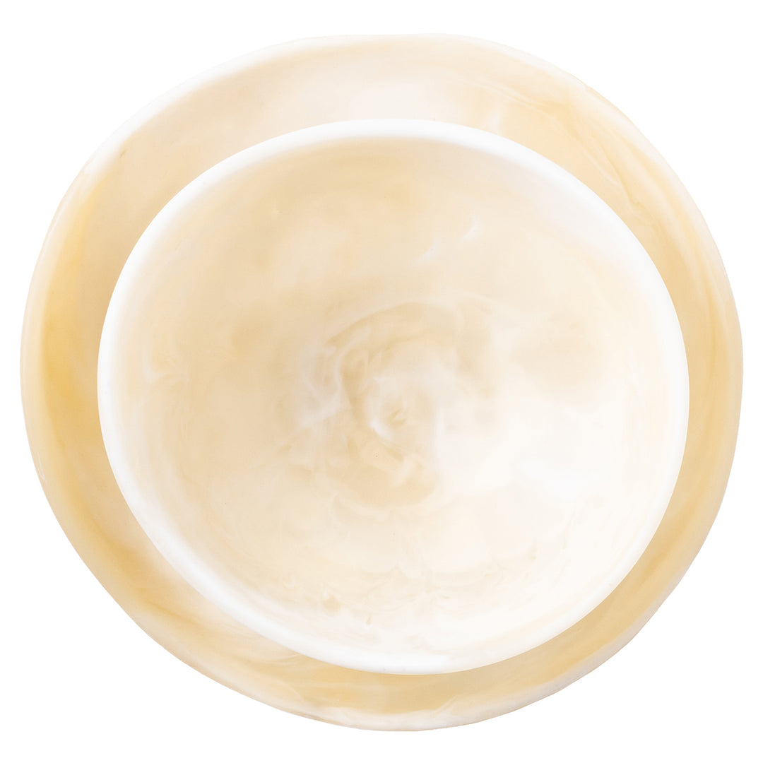 Mazzy Ivory Swirled Resin Serving Bowls Set/2