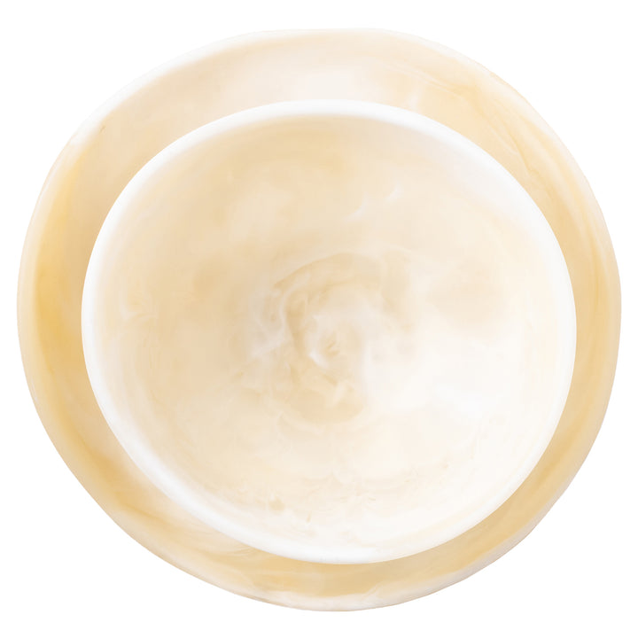 Mazzy Ivory Swirled Resin Serving Bowls Set/2