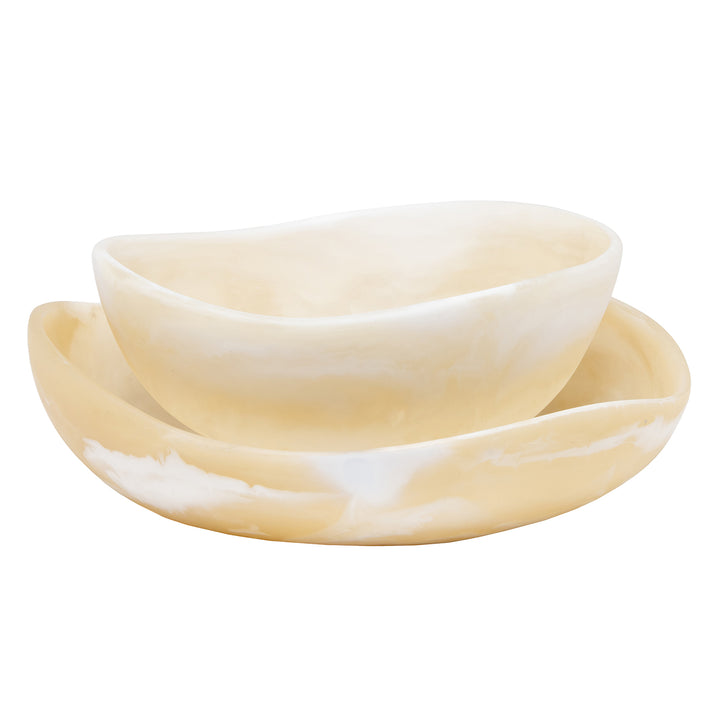 Mazzy Ivory Swirled Resin Serving Bowls Set/2