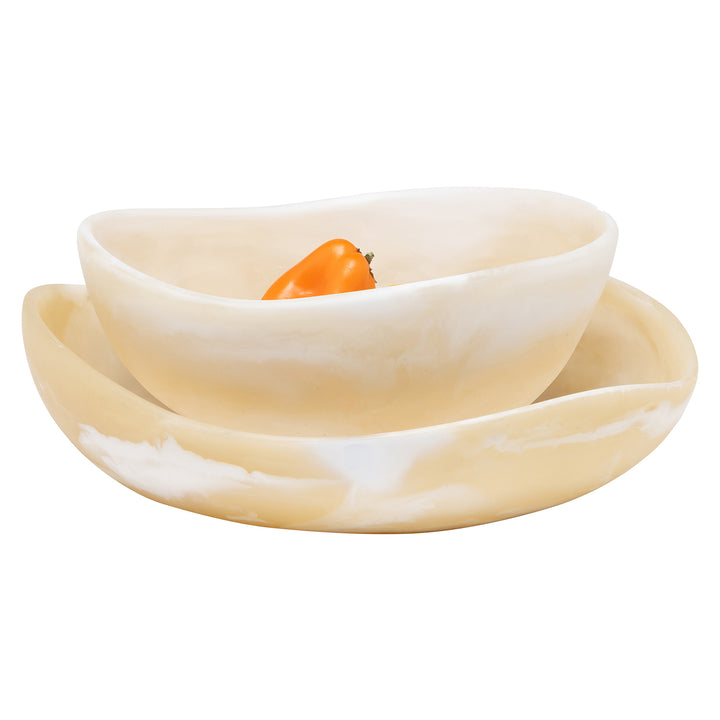 Mazzy Ivory Swirled Resin Serving Bowls Set/2