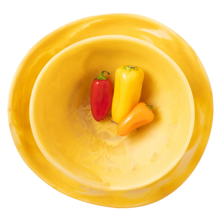Mazzy Lemon Swirled Resin Serving Bowls Set/2