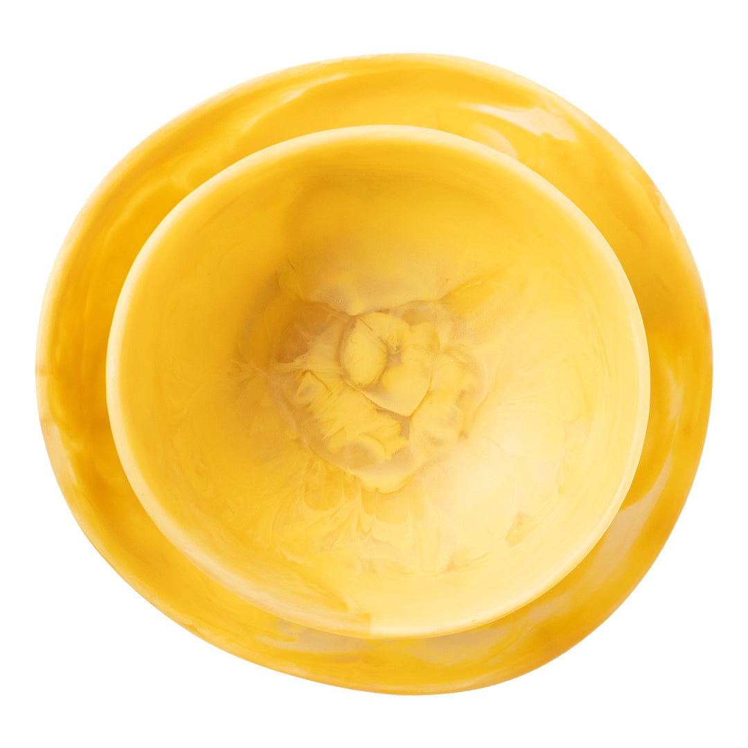 Mazzy Lemon Swirled Resin Serving Bowls Set/2
