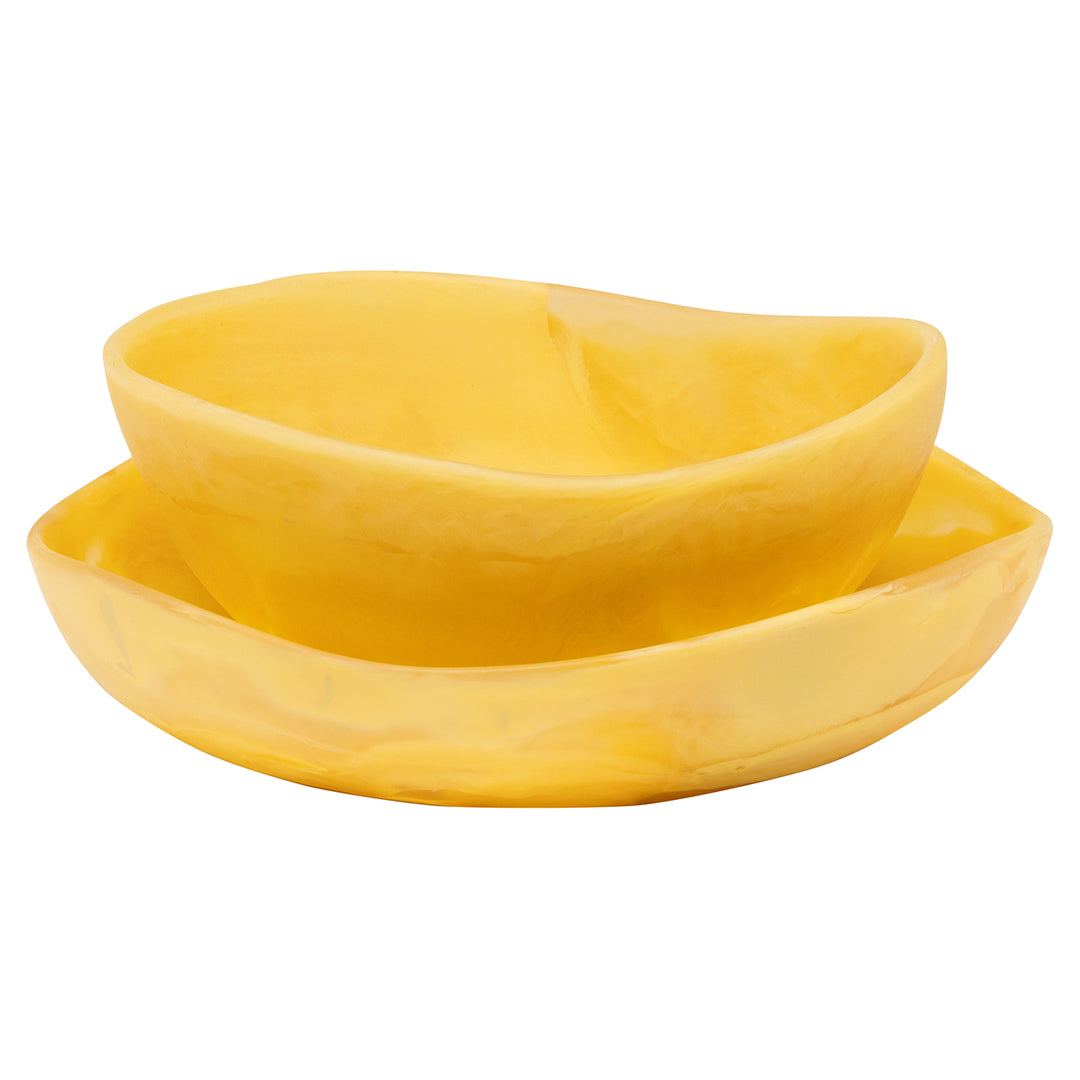 Mazzy Lemon Swirled Resin Serving Bowls Set/2