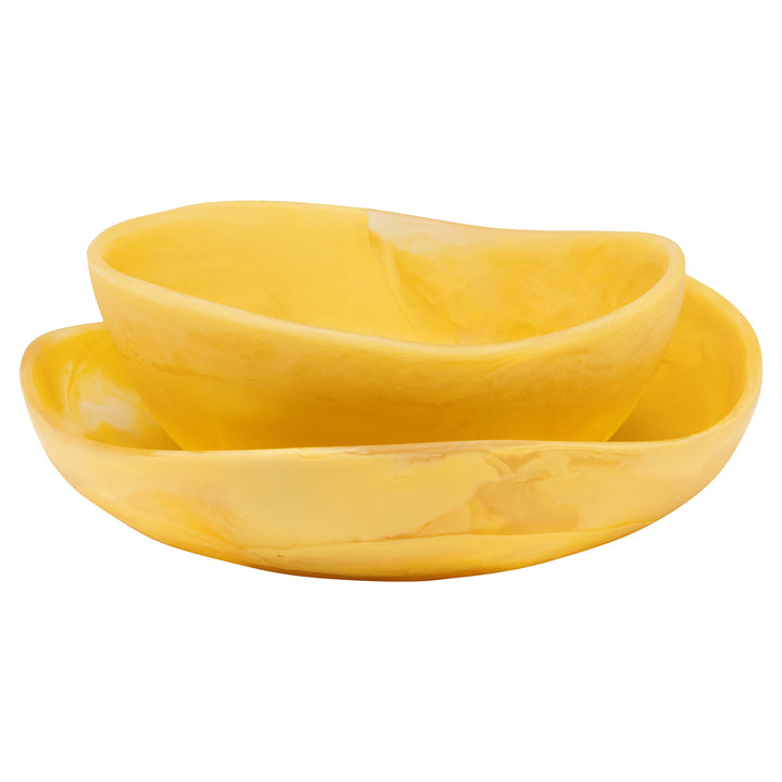 Mazzy Lemon Swirled Resin Serving Bowls Set/2