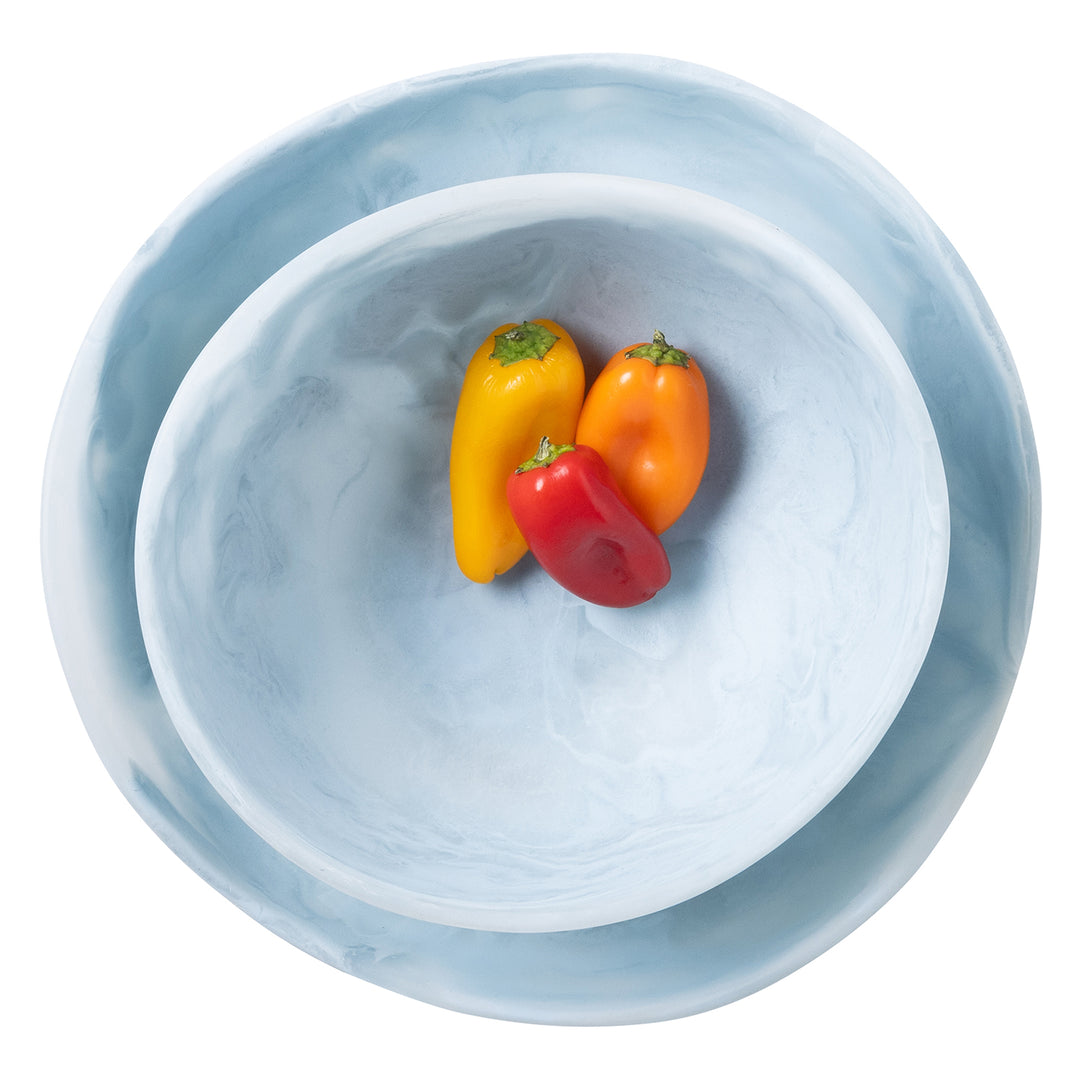 Mazzy Pastel Blue Swirled Resin Serving Bowls Set/2