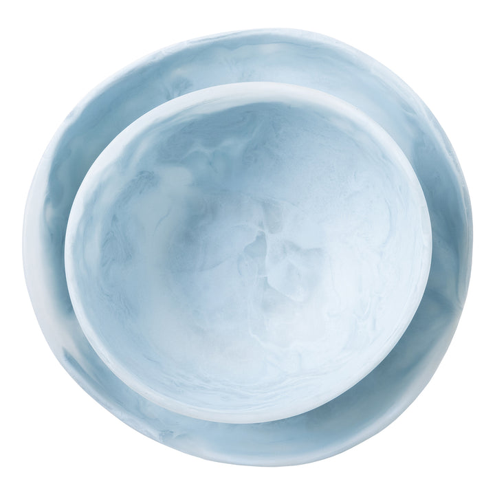 Mazzy Pastel Blue Swirled Resin Serving Bowls Set/2