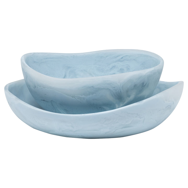 Mazzy Pastel Blue Swirled Resin Serving Bowls Set/2