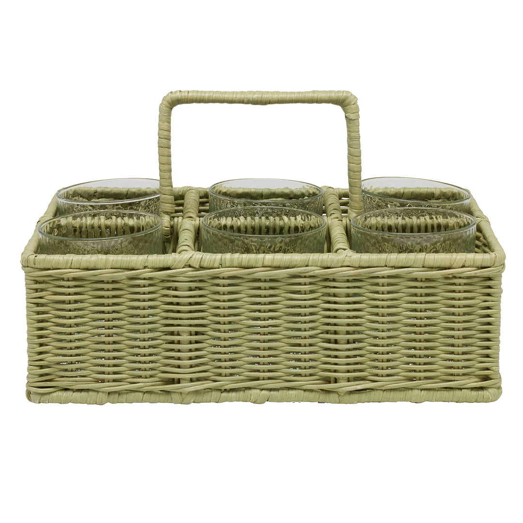 Micaela Mint Green Rattan Glassware Holder