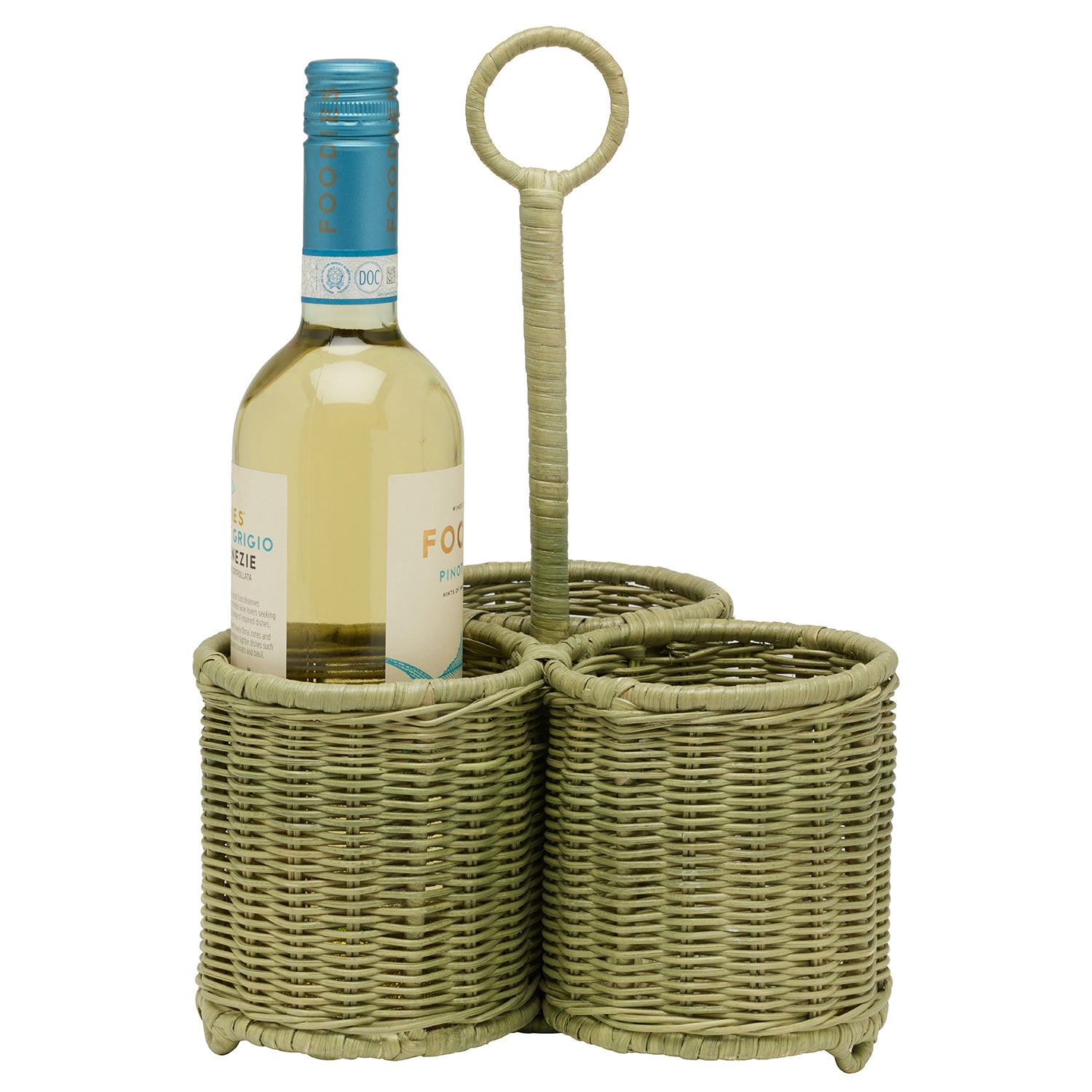 Micaela Mint Green Rattan Wine Caddy - Thumbnail 2