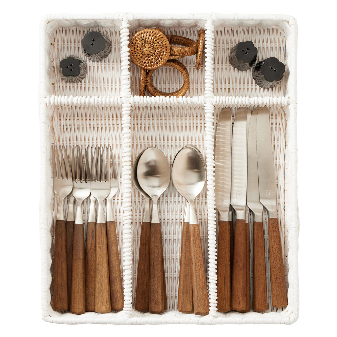 Micaela White Rattan Flatware Holder