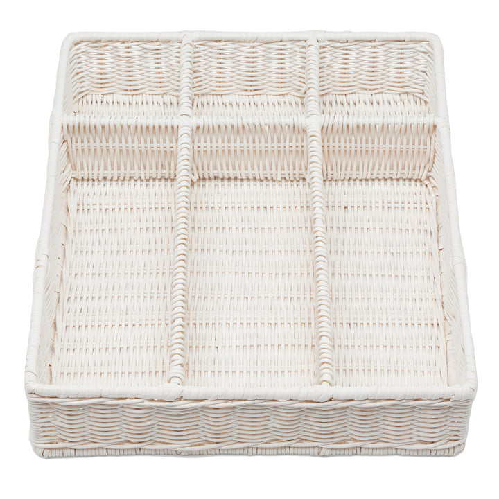 Micaela White Rattan Flatware Holder