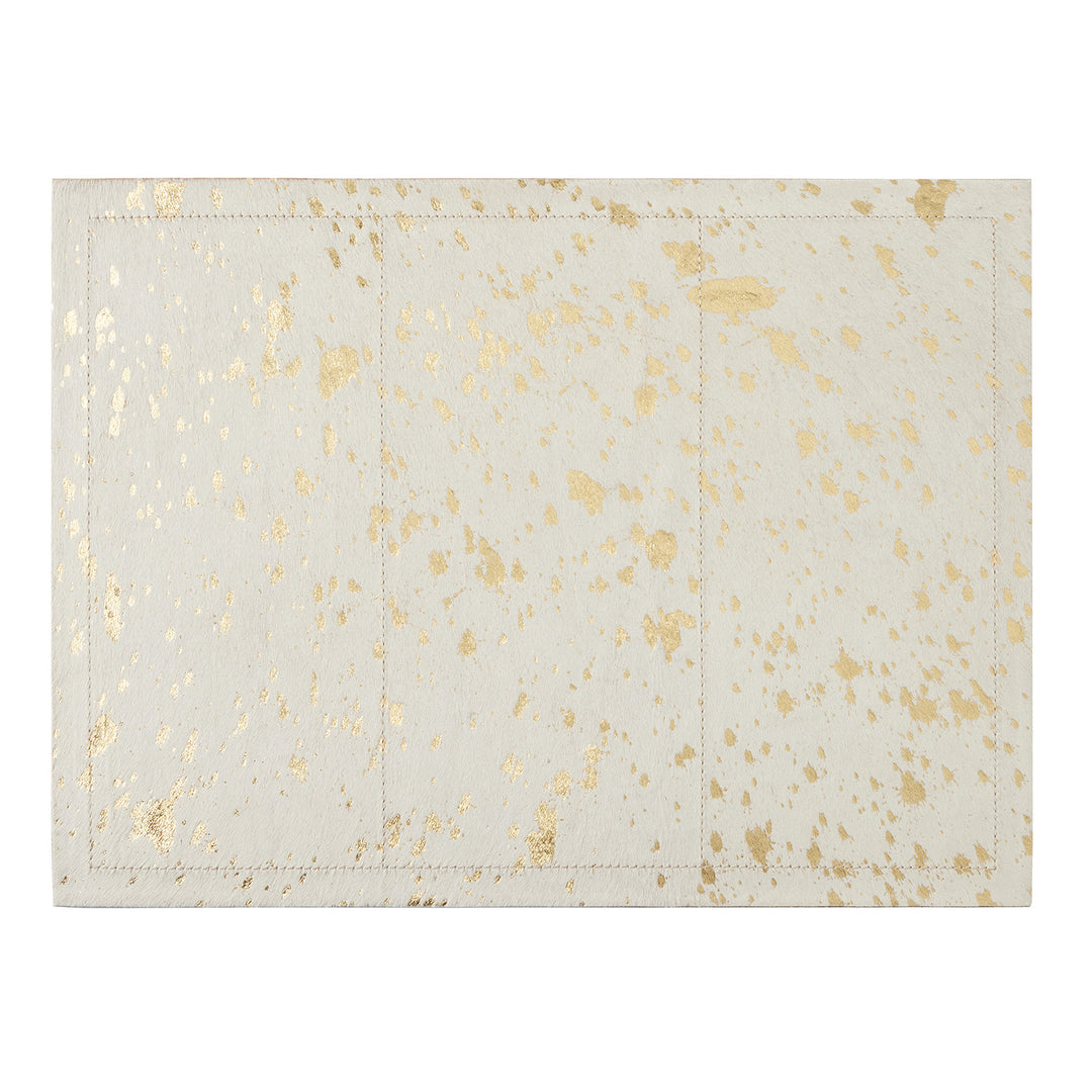 Miriam White/Gold Speckle Hair-On-Hide Placemat Set Of 2 (Rectangle)
