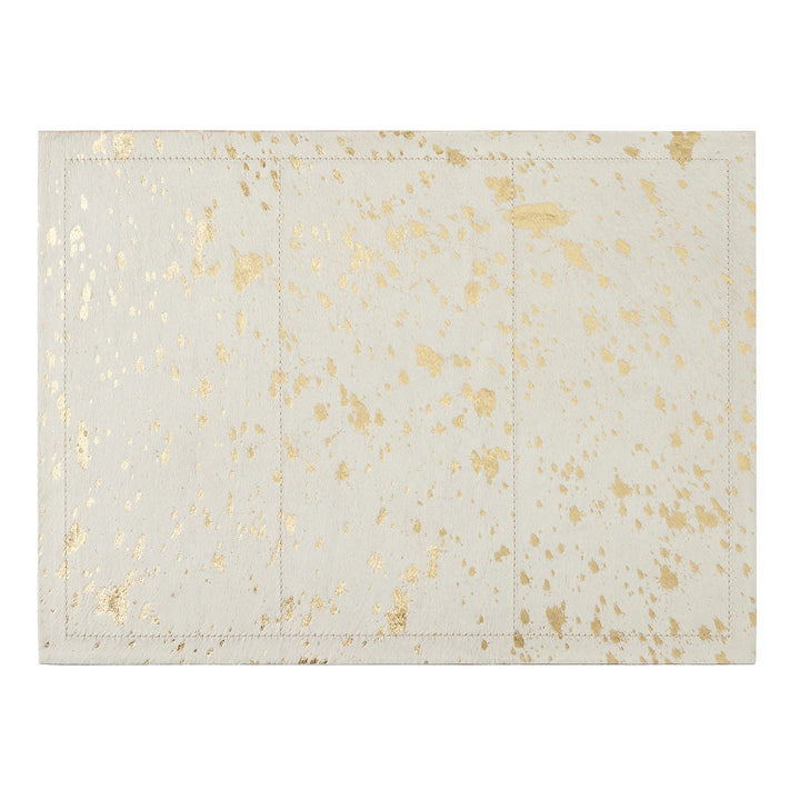 Miriam White/Gold Speckle Hair-On-Hide Placemat Set Of 2 (Rectangle)