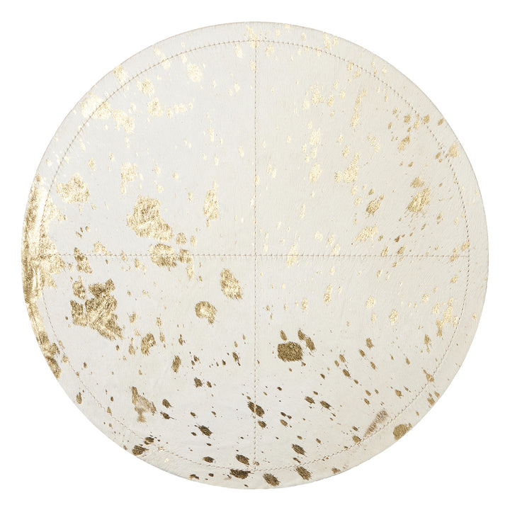 Miriam White/Gold Speckle Hair-On-Hide Placemat Set Of 2 (Round)
