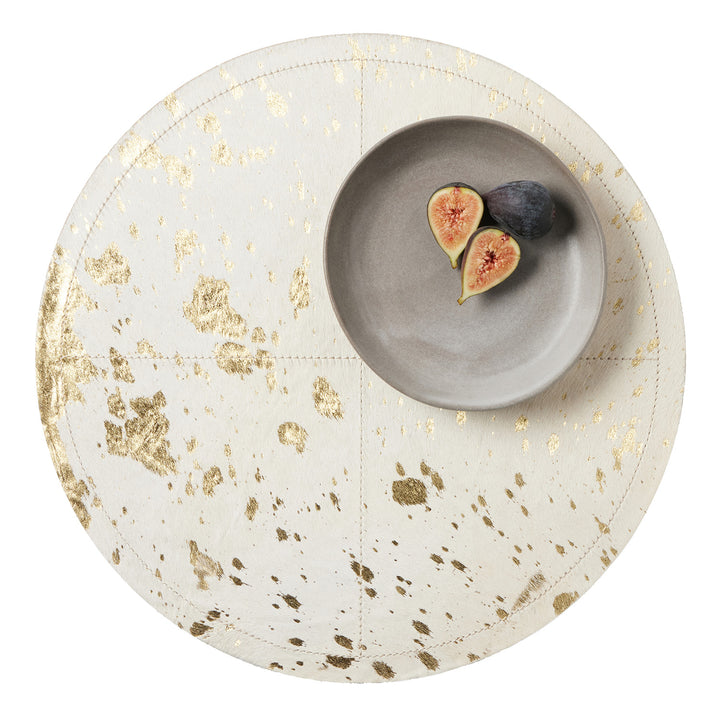 Miriam White/Gold Speckle Hair-On-Hide Placemat Set Of 2 (Round)
