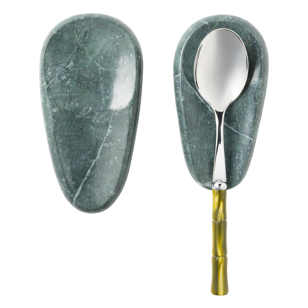 Neya Dark Jade Marble Spoon Rest Set/2