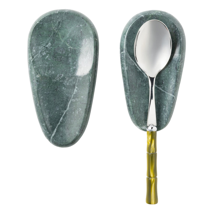 Neya Dark Jade Marble Spoon Rest Set/2