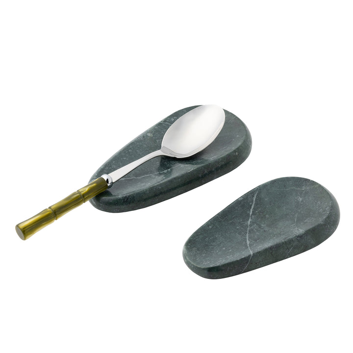 Neya Dark Jade Marble Spoon Rest Set/2