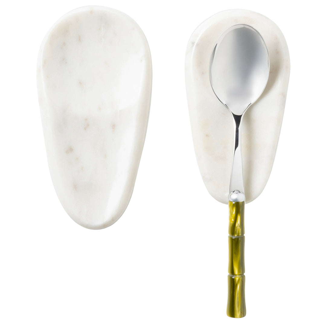 Neya White Marble Spoon Rest Set/2