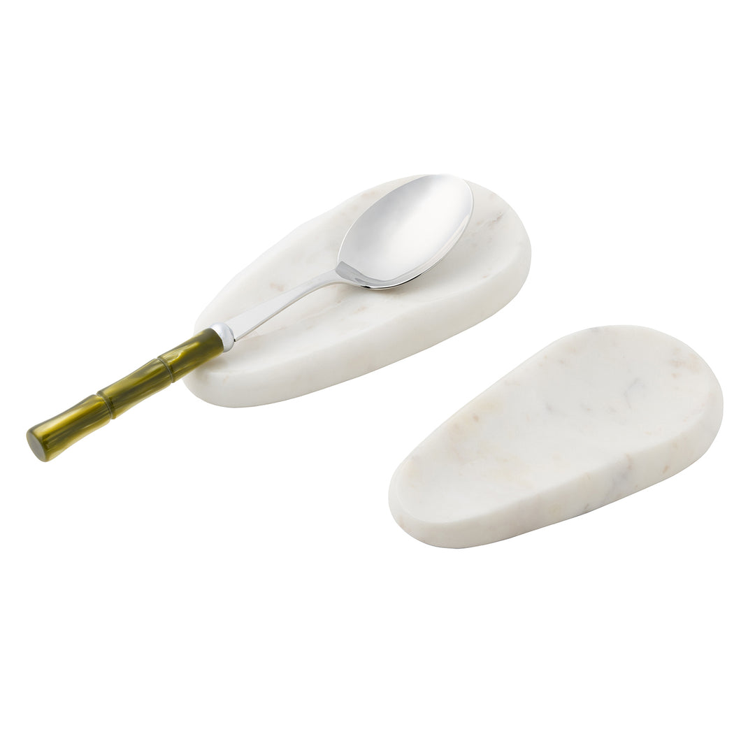 Neya White Marble Spoon Rest Set/2