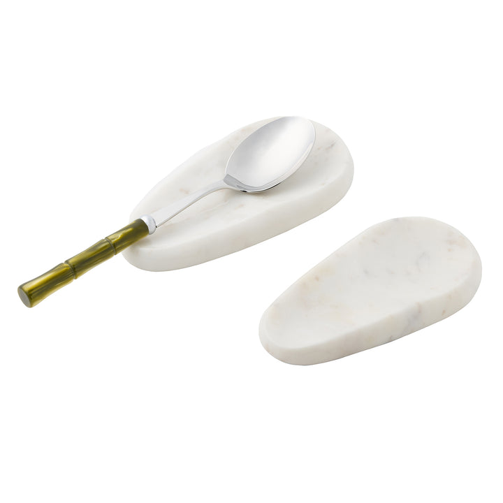Neya White Marble Spoon Rest Set/2