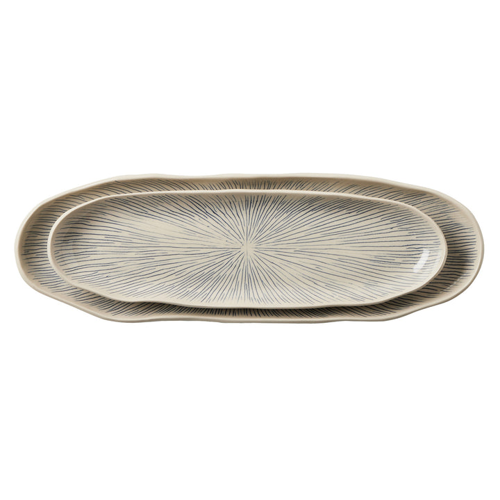 Nolan Navy Cream Oblong Serving Tray Set/2