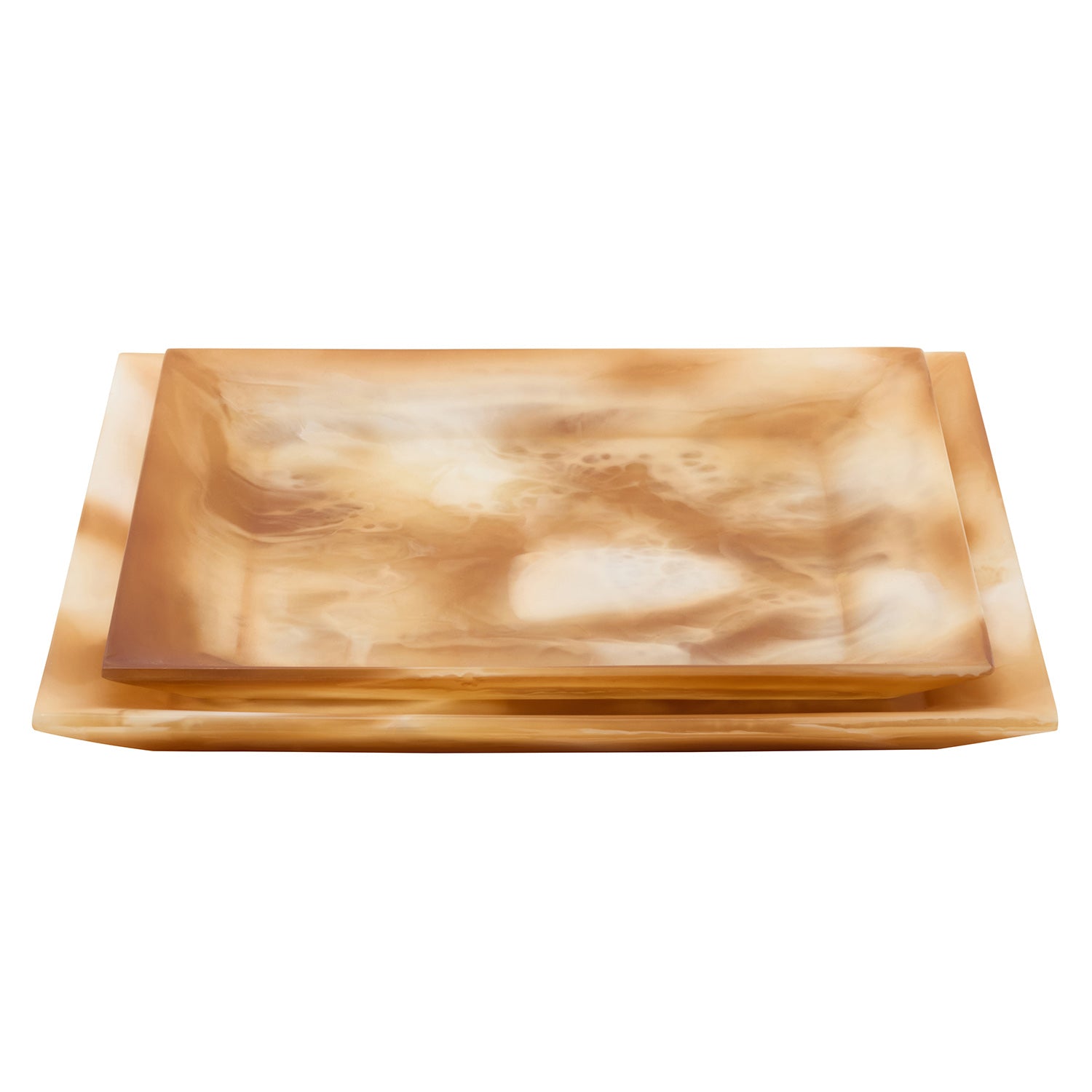 Olena Amber Swirled Square Serving Tray Set of 2