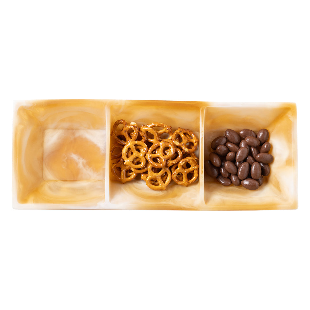 Olena Amber Swirled Resin Triple Snack Bowl