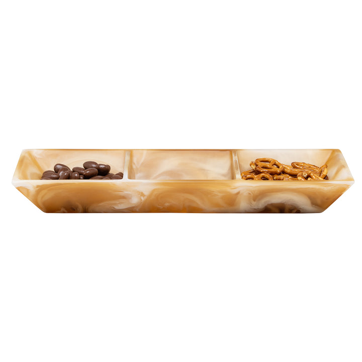 Olena Amber Swirled Resin Triple Snack Bowl