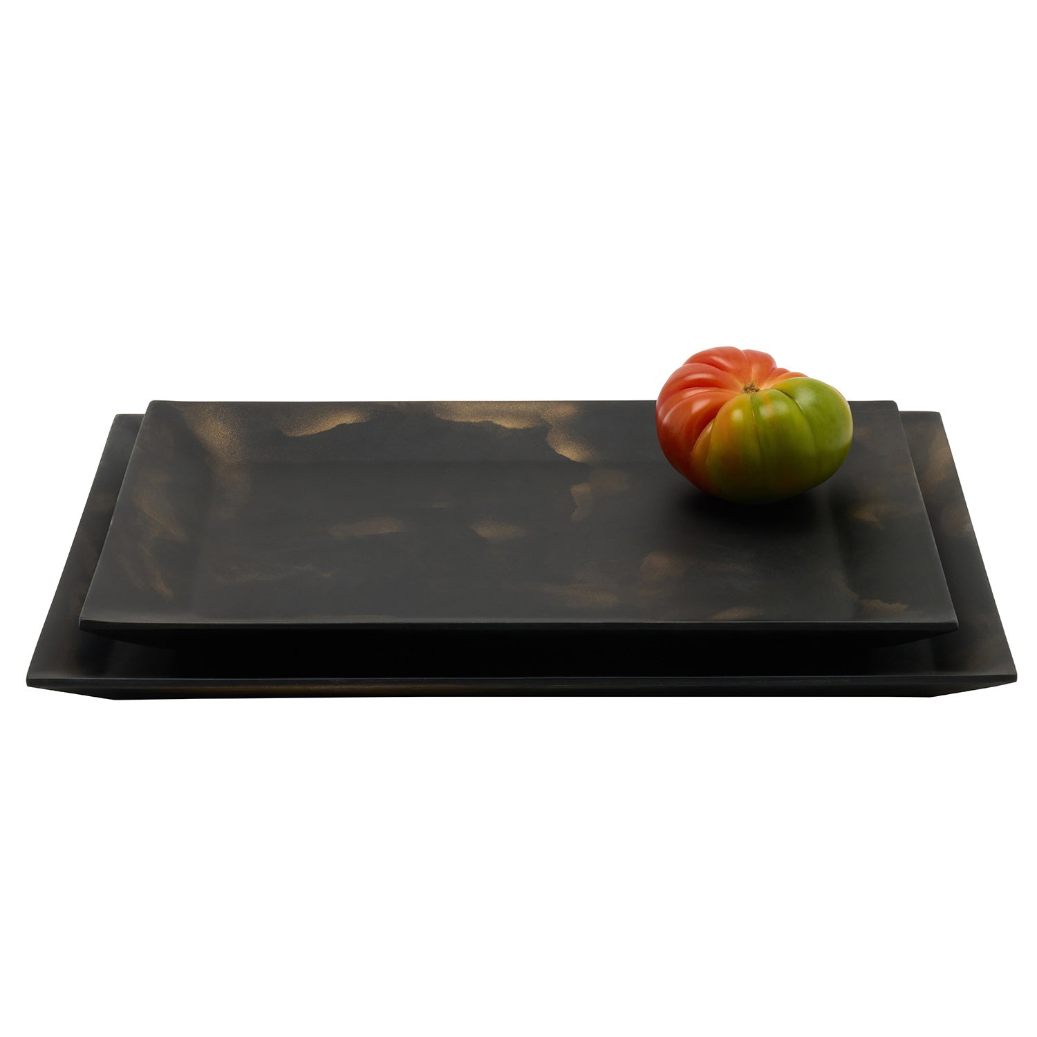 Olena Black/Gold Swirled Rectangular Serving Tray Set of 2 - Thumbnail 3
