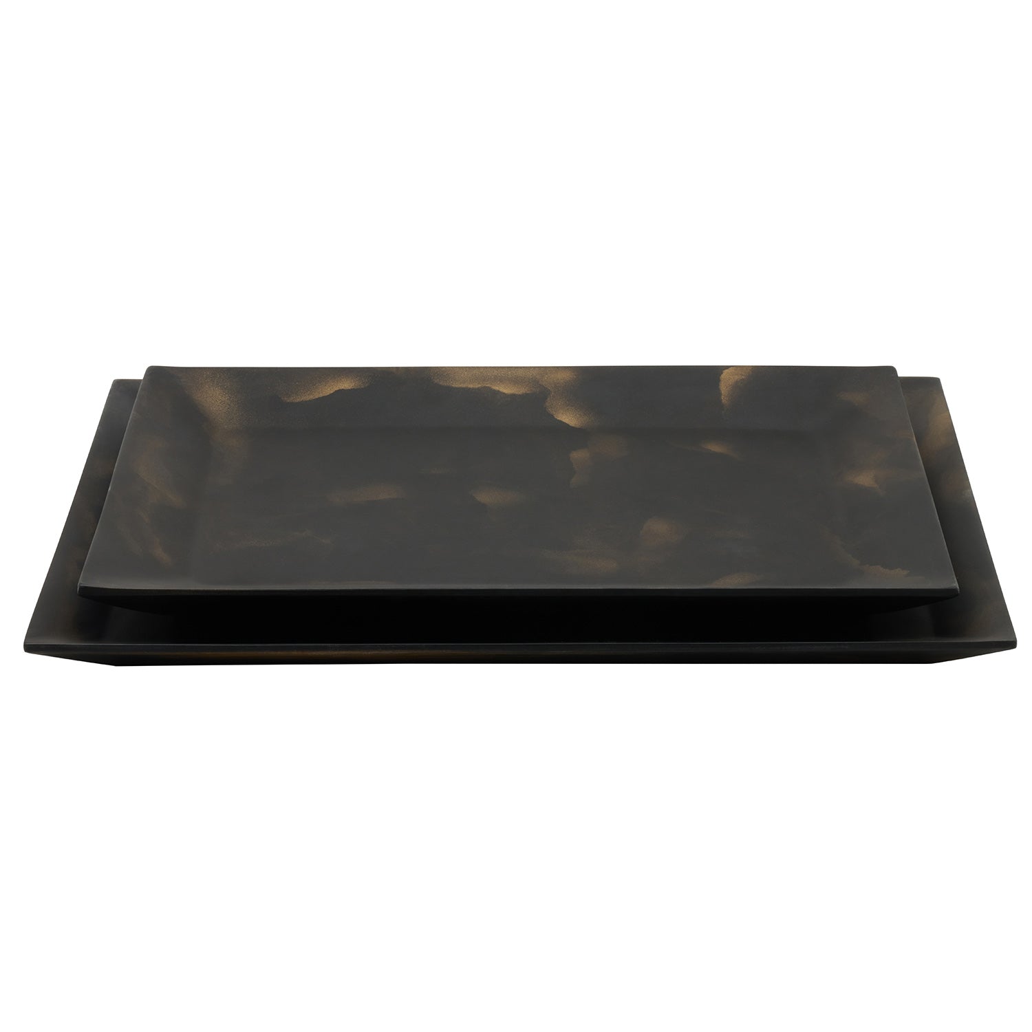 Olena Black/Gold Swirled Rectangular Serving Tray Set of 2