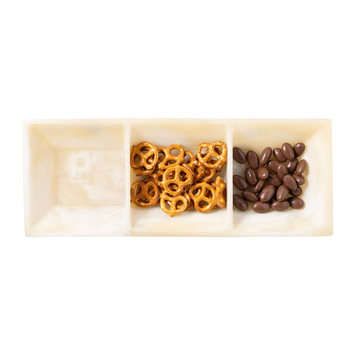 Olena Ivory Swirled Resin Triple Snack Bowl