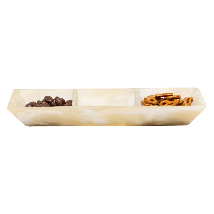 Olena Ivory Swirled Resin Triple Snack Bowl