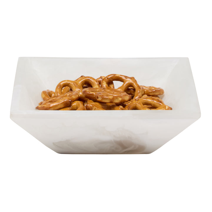Olena White Swirled Resin Snack Bowl Set/4