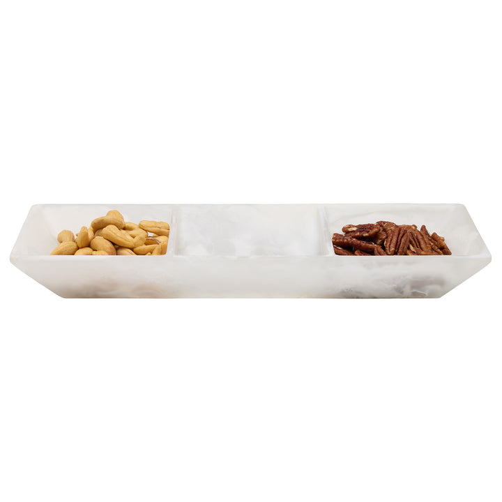 Olena White Swirled Resin Triple Snack Bowl